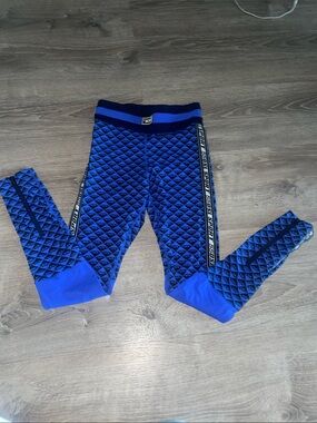 Diesel Blue Quilted Leggings with Side Logo Stripe